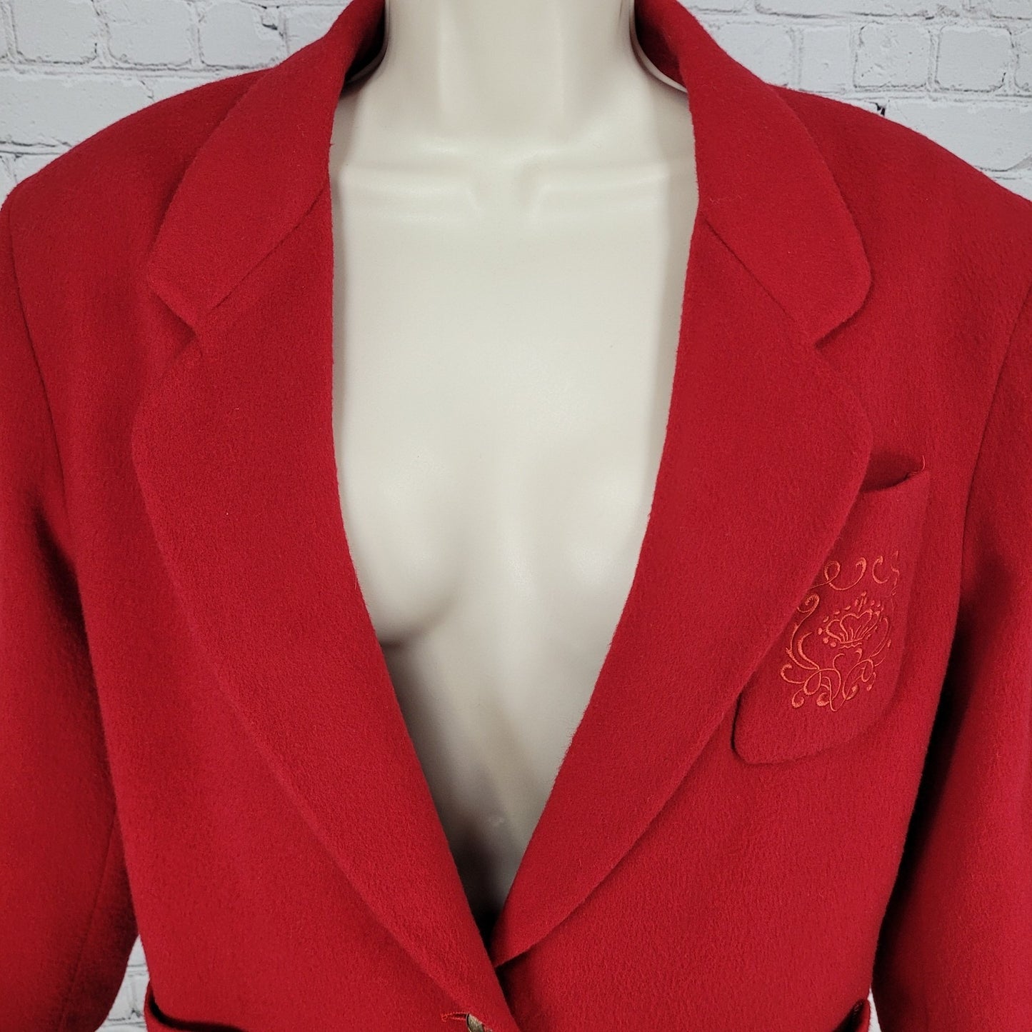 VTG Rafaella Red Wool Gold Button Embroidered Lined Jacket Italian Made Size 12