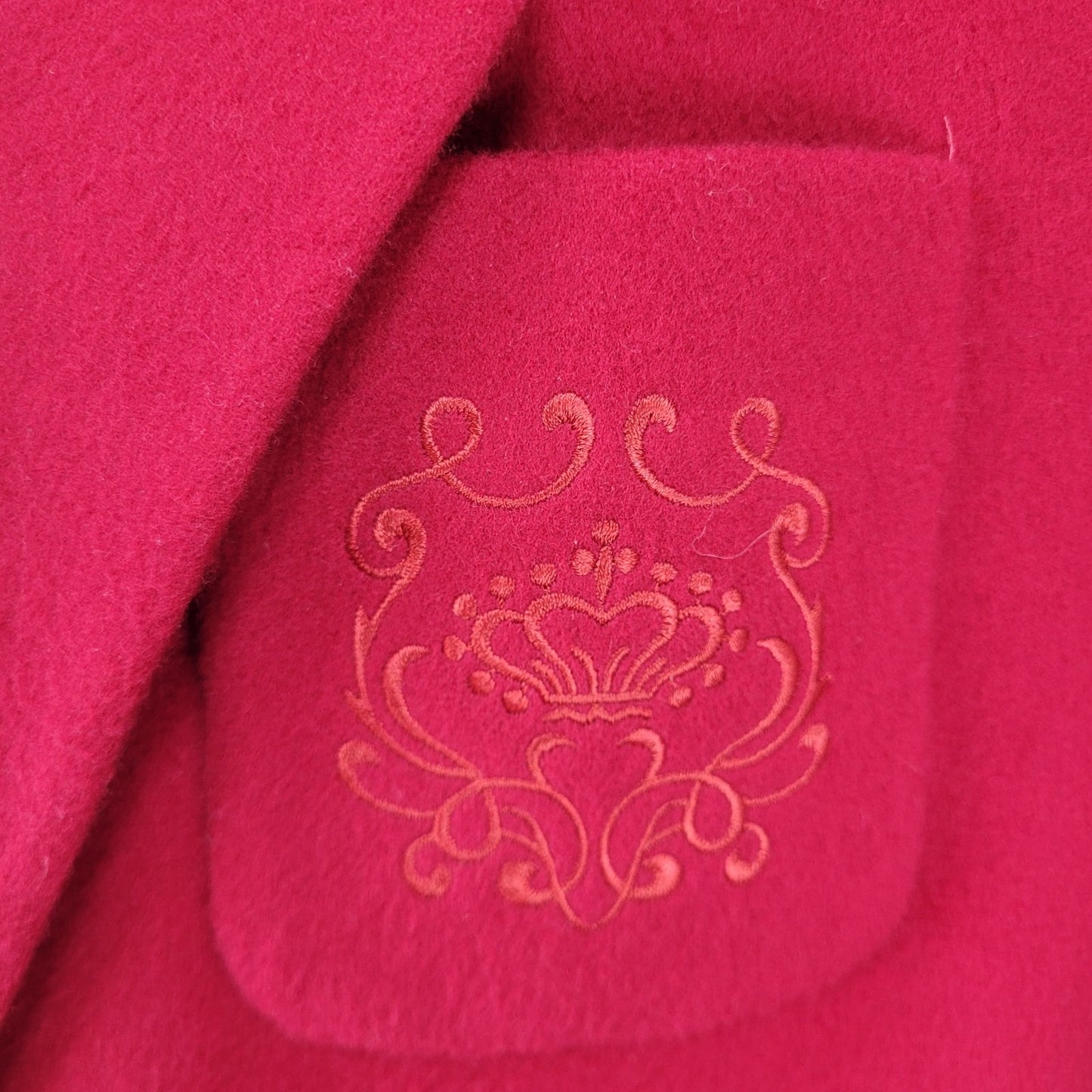VTG Rafaella Red Wool Gold Button Embroidered Lined Jacket Italian Made Size 12