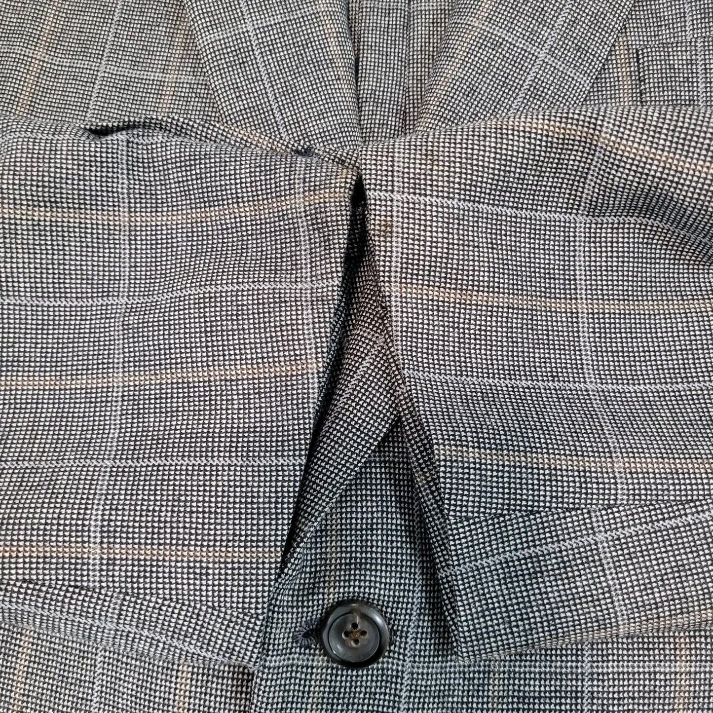 Neiman Marcus Oxxford Clothes Grey Merino Wool Check 2 Button Blazer Size 46L