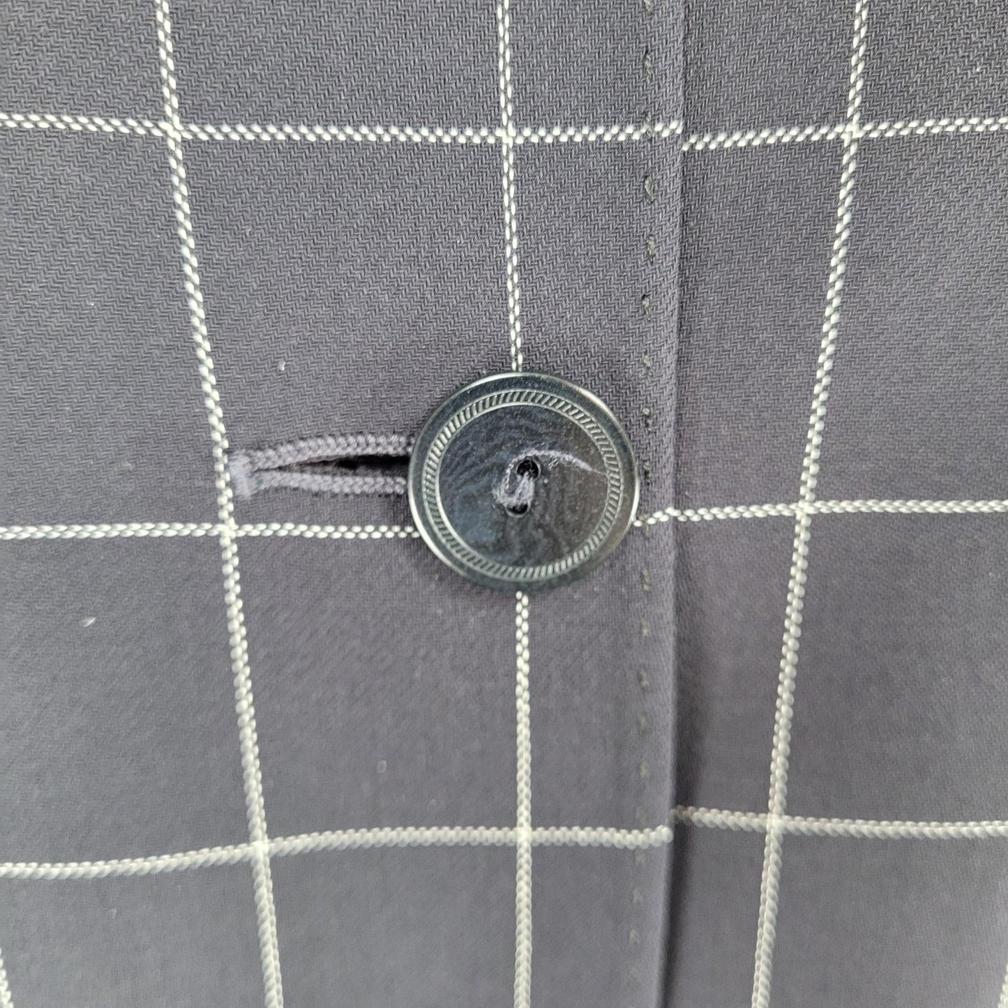 Jaeger Black Pure New Wool Windowpane Buttoned Collarless Suit Jacket Size 12