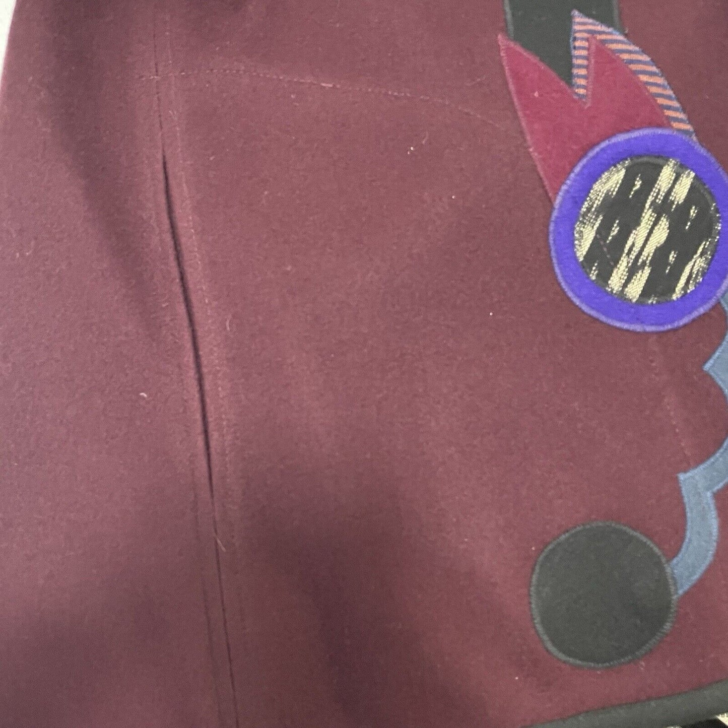 VTG Beppa Maroon Wool Wearable Art Deco 80’s Open Jacket Pockets Size Small S