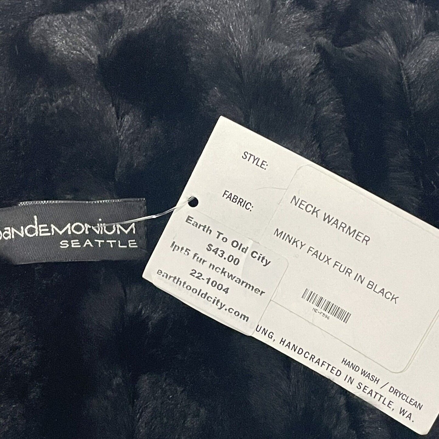NWT Pandemonium Black Minky Faux Fur Soft Neck Warmer USA Handmade Seattle