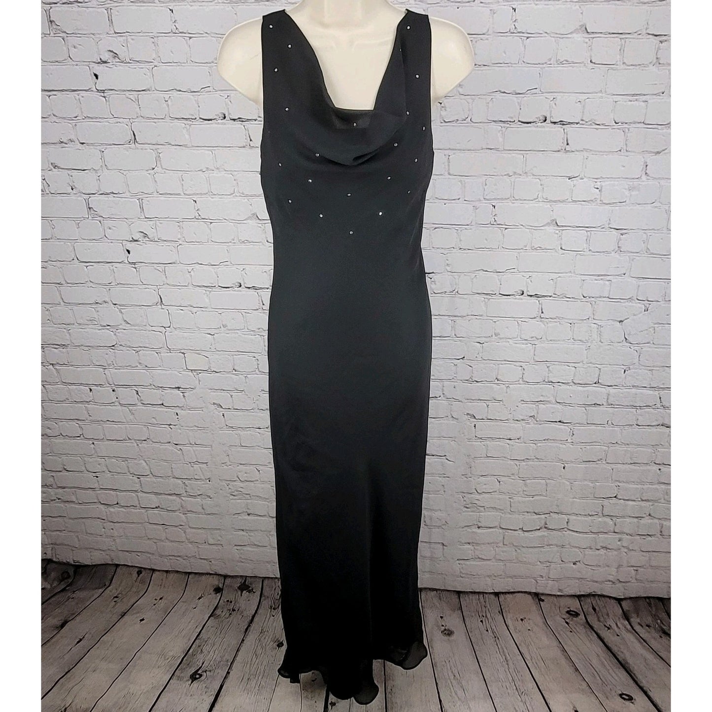 Celavie Collection Black Chiffon Rhinestone Maxi Dress USA Made Size Small S