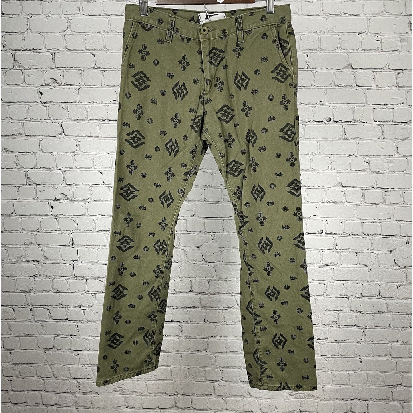 Silence Is Golden Denim Green Navajo Print Straight Leg Pants USA 32 (30x30)