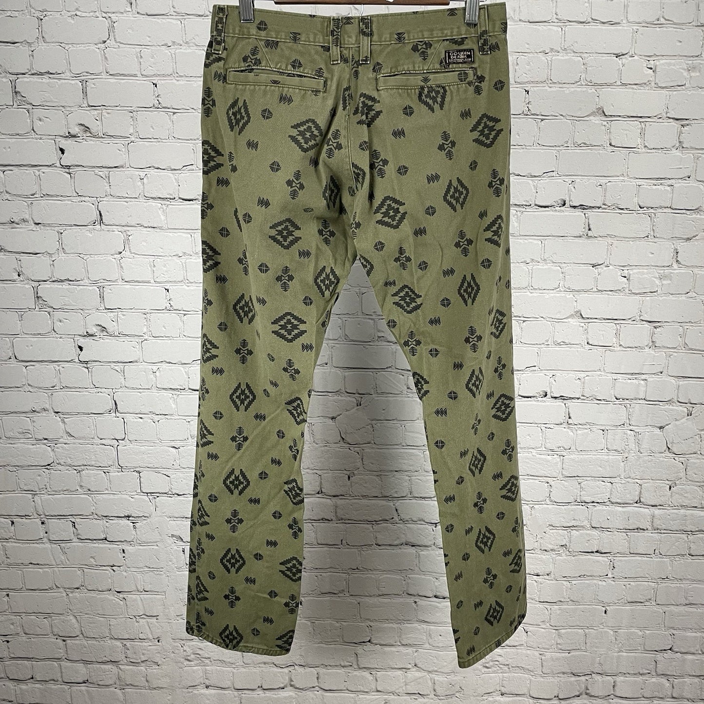 Silence Is Golden Denim Green Navajo Print Straight Leg Pants USA 32 (30x30)