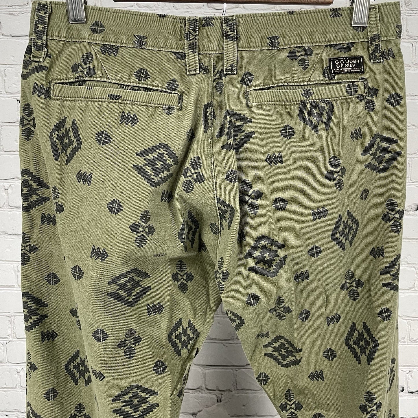 Silence Is Golden Denim Green Navajo Print Straight Leg Pants USA 32 (30x30)