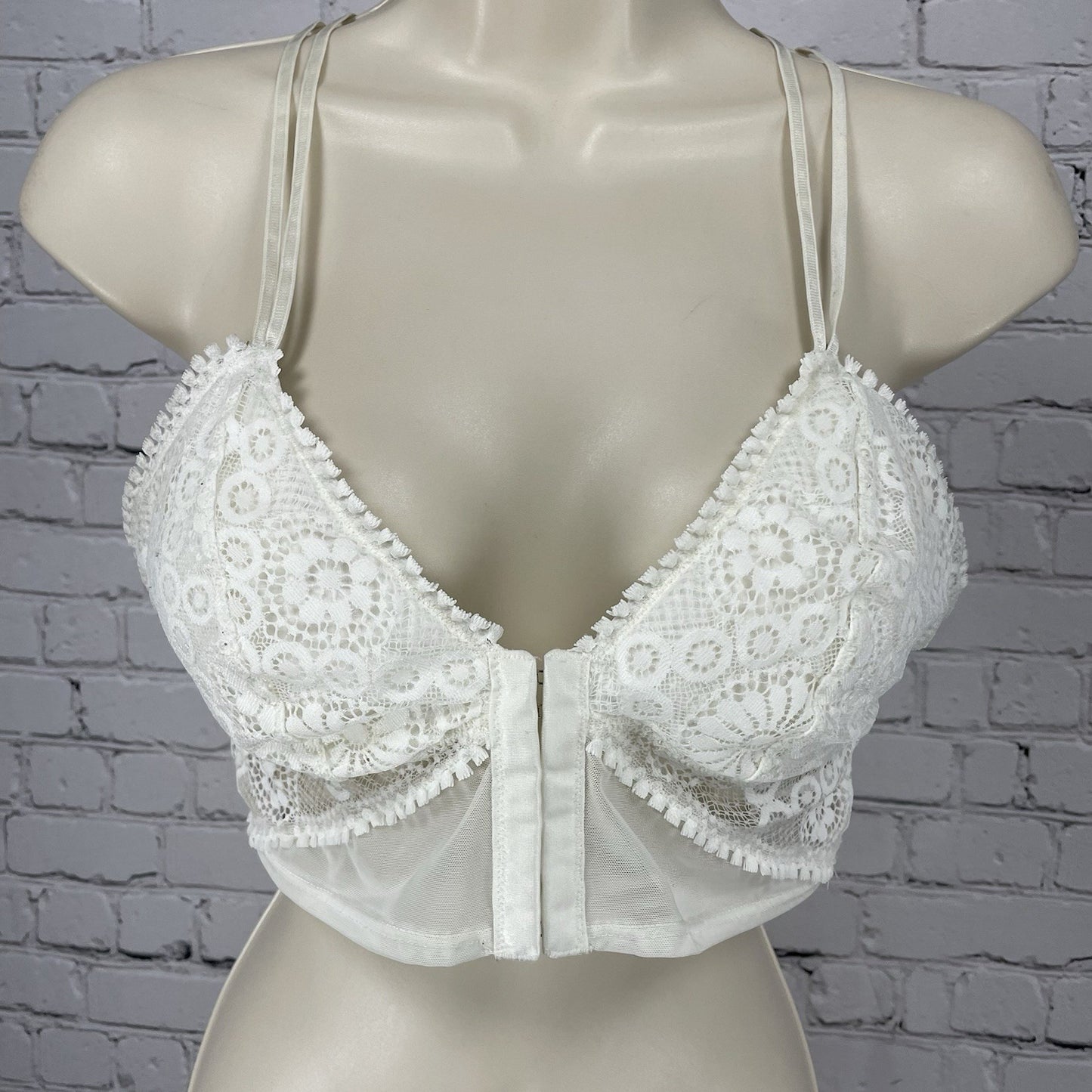 Aerie White Lace Padded Strappy Racerback Hook & Eye Front Closure Bralette M