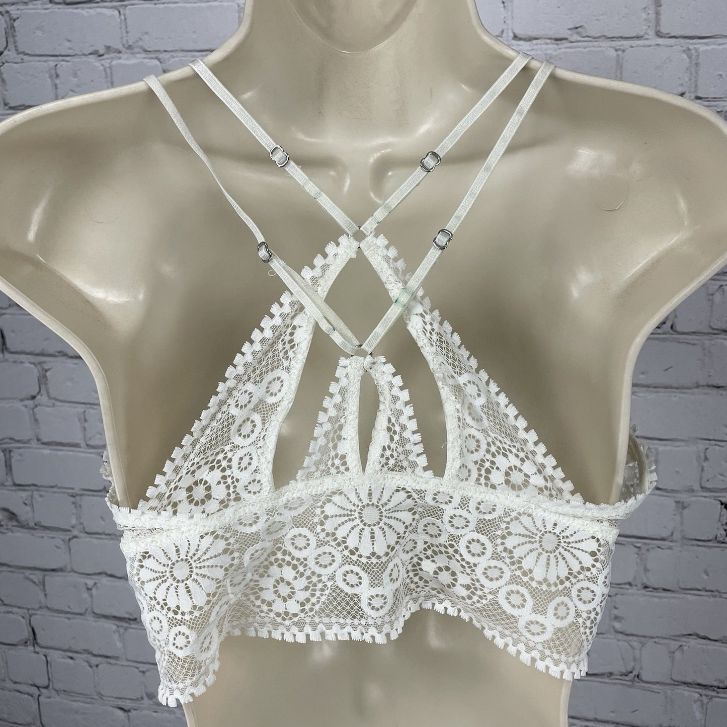 Aerie White Lace Padded Strappy Racerback Hook & Eye Front Closure Bralette M