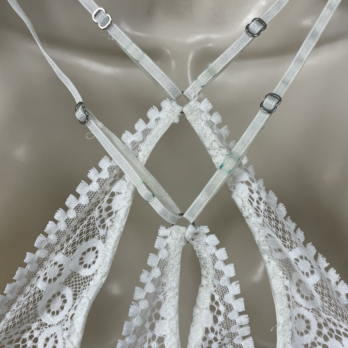 Aerie White Lace Padded Strappy Racerback Hook & Eye Front Closure Bralette M