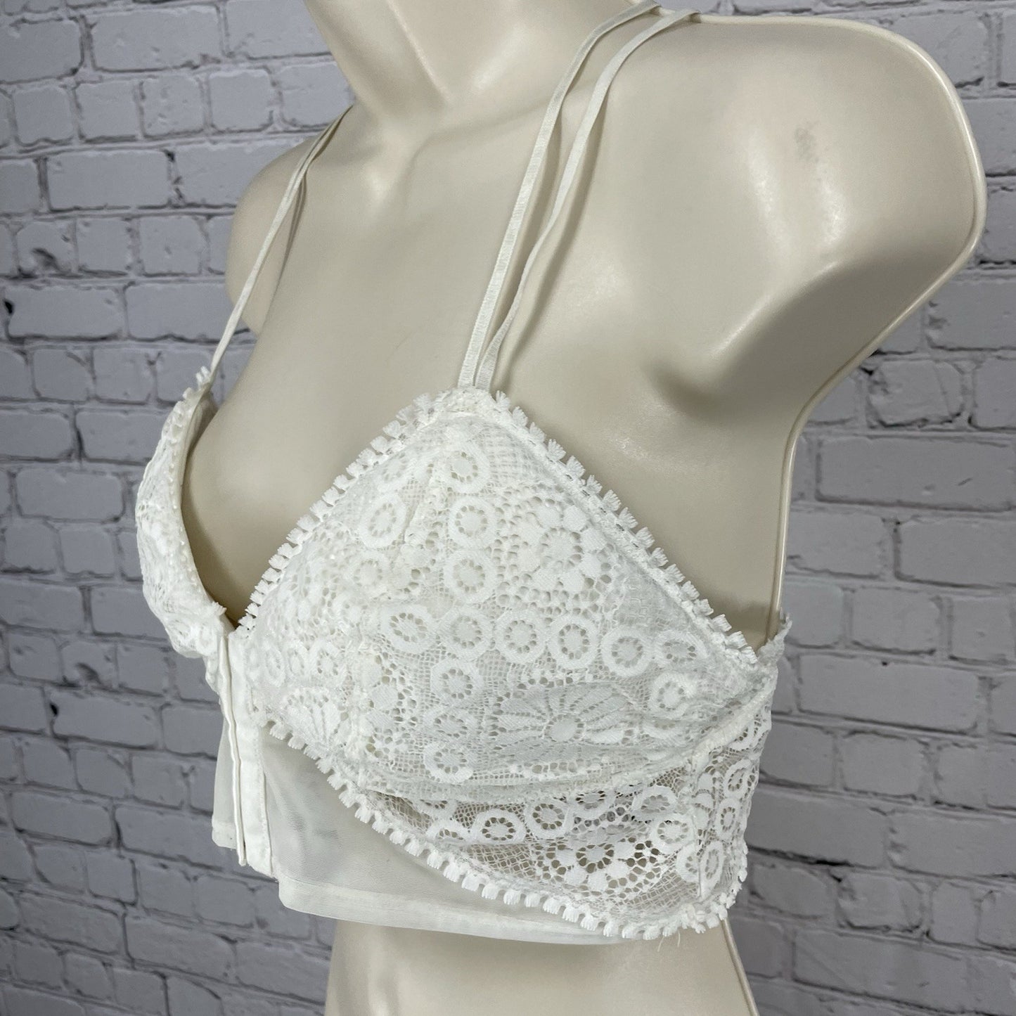 Aerie White Lace Padded Strappy Racerback Hook & Eye Front Closure Bralette M