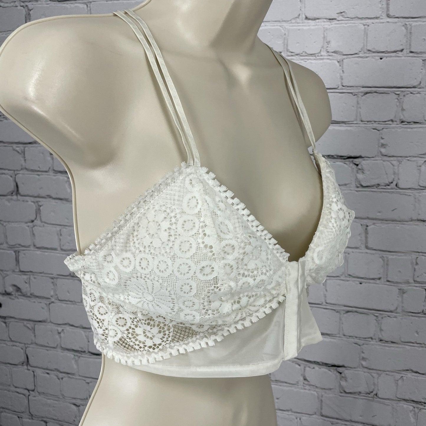Aerie White Lace Padded Strappy Racerback Hook & Eye Front Closure Bralette M