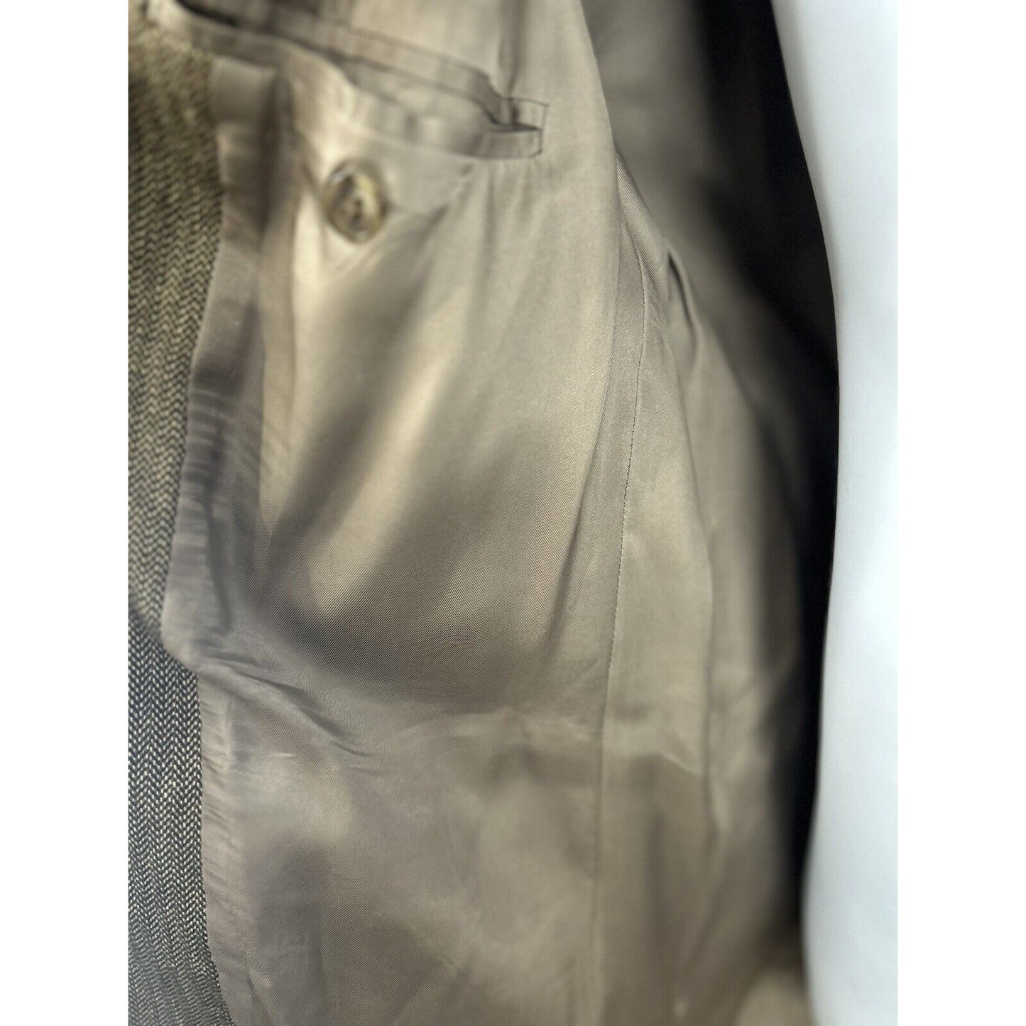 Perry Ellis 100% Cotton Brown Herringbone 3 Button Ventless Blazer Size 42