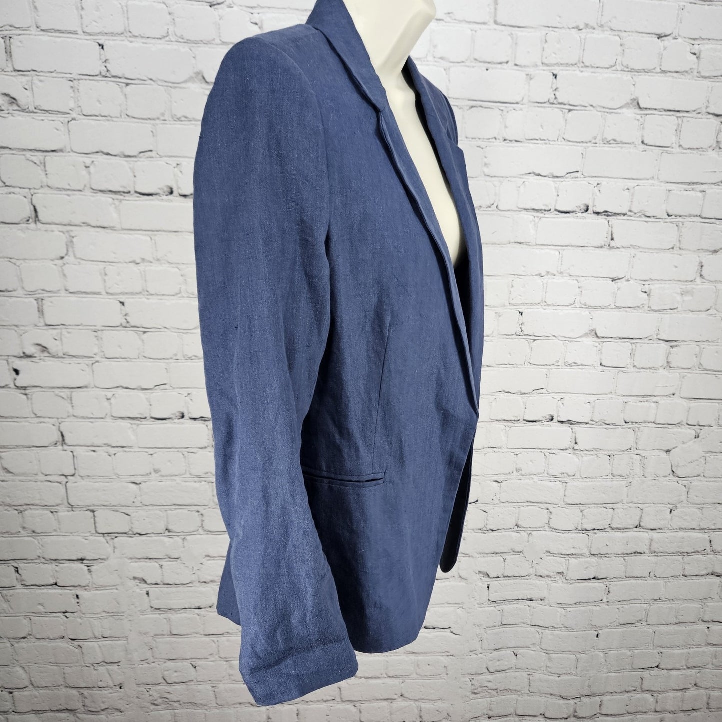 Joie Blue 100% Linen Open Front Cotton Lined Vented Notch Blazer Jacket 4