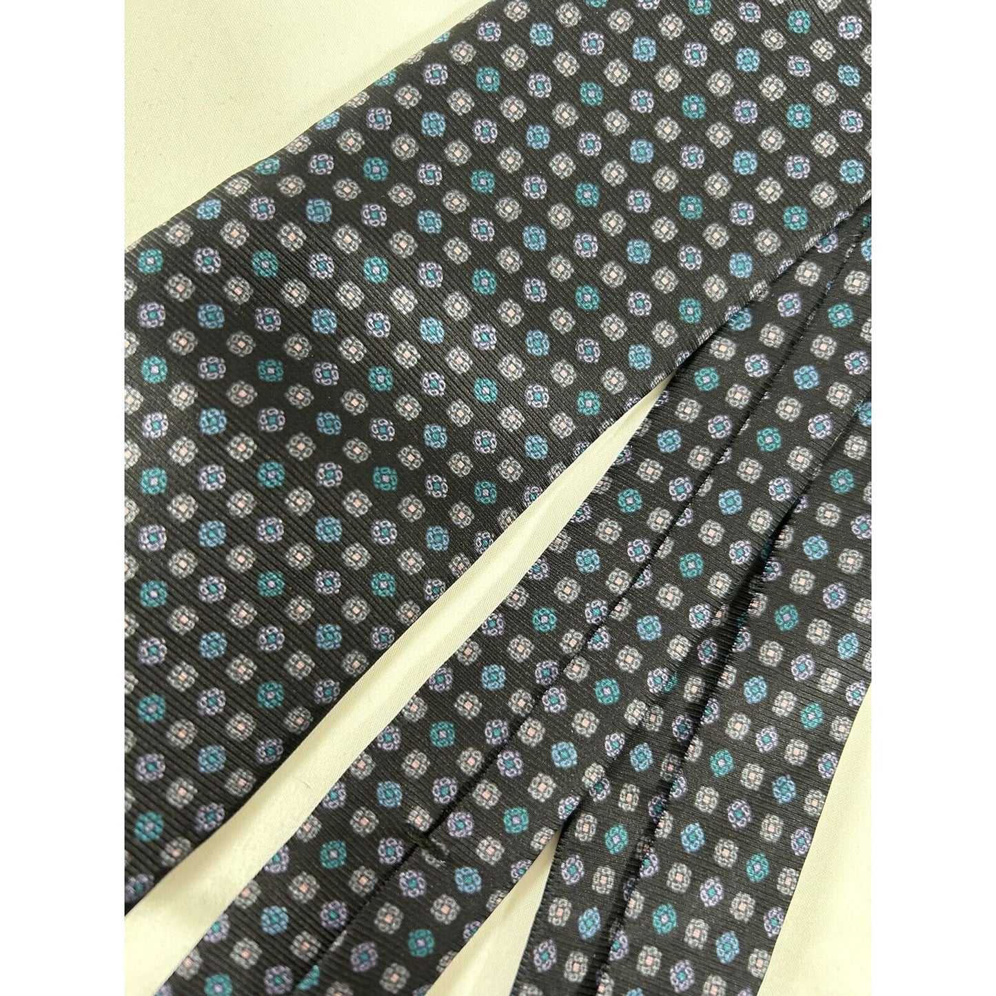VTG Gino Pompeii 100% Silk USA Made Blue Purple Black Geometric Tie 55X3.5