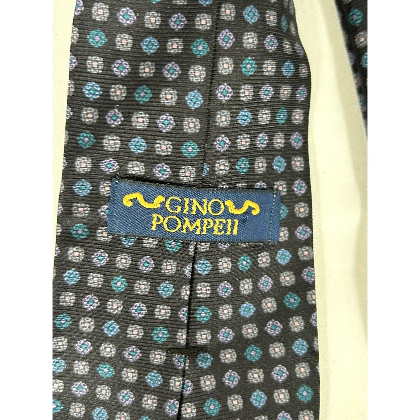 VTG Gino Pompeii 100% Silk USA Made Blue Purple Black Geometric Tie 55X3.5