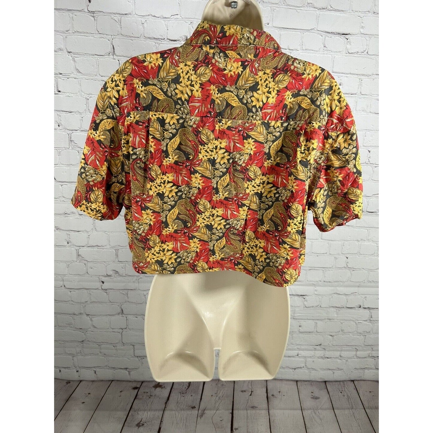 VTG Hunt Club Floral Cropped Tie Front Button Up Collared Short Sleeve Shirt M