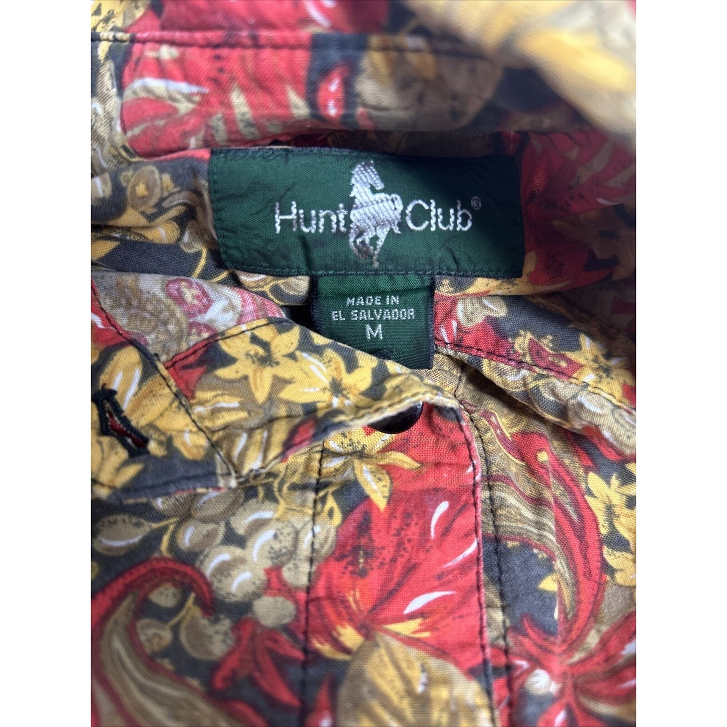VTG Hunt Club Floral Cropped Tie Front Button Up Collared Short Sleeve Shirt M