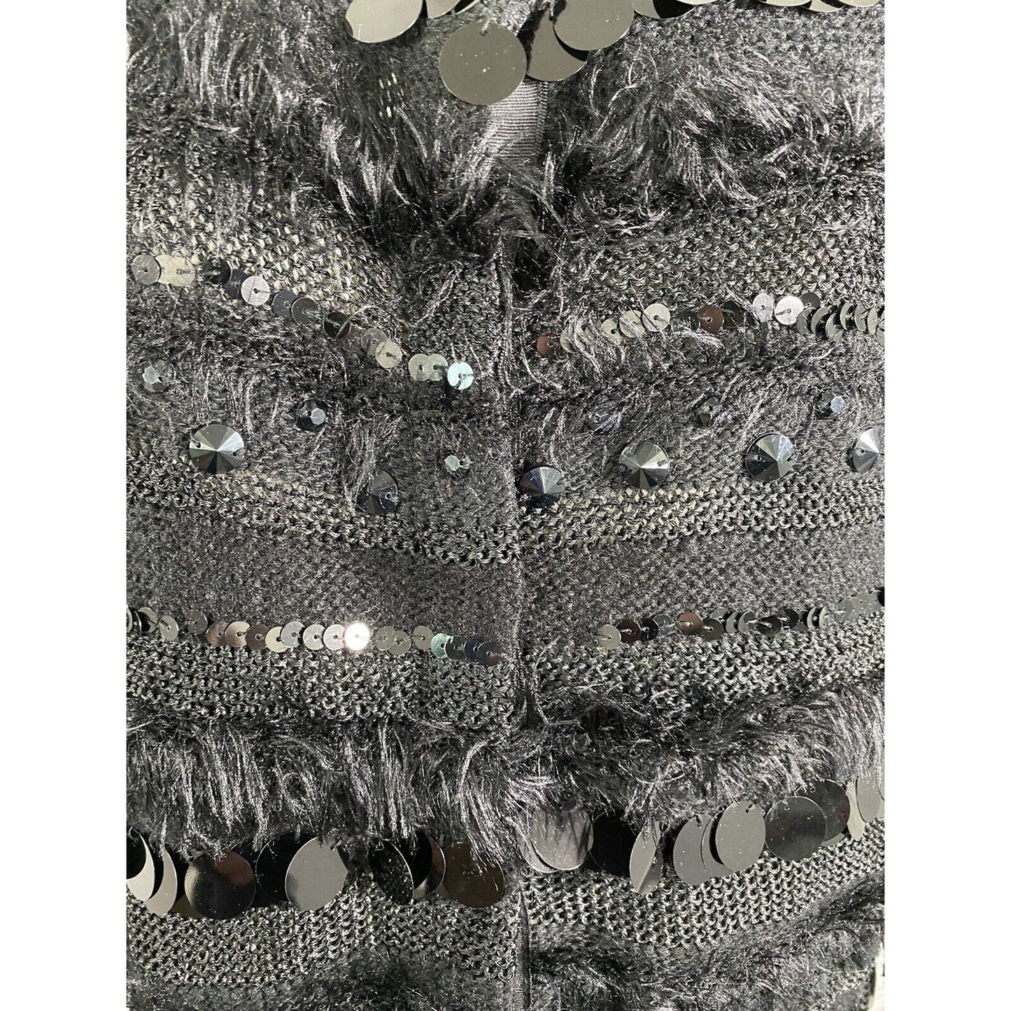 Ruby Rd. Petite Black Snap Up Beaded Sequined Fuzzy Knit Sweater Cardigan PM