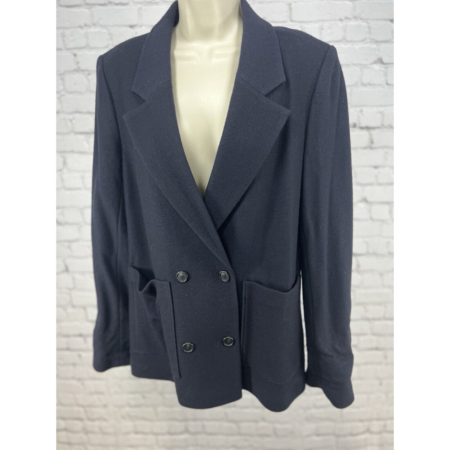 R Label Black Wool Blend Notched Peacoat Blazer Jacket Pockets Women’s Size L