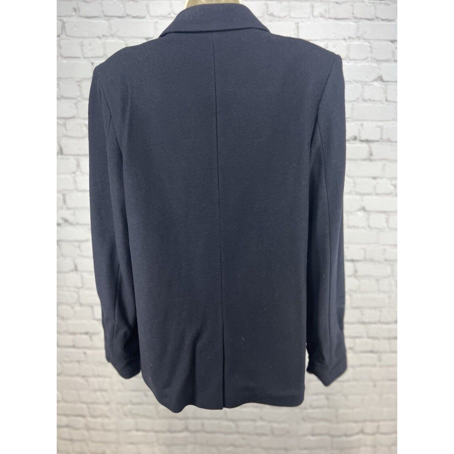 R Label Black Wool Blend Notched Peacoat Blazer Jacket Pockets Women’s Size L