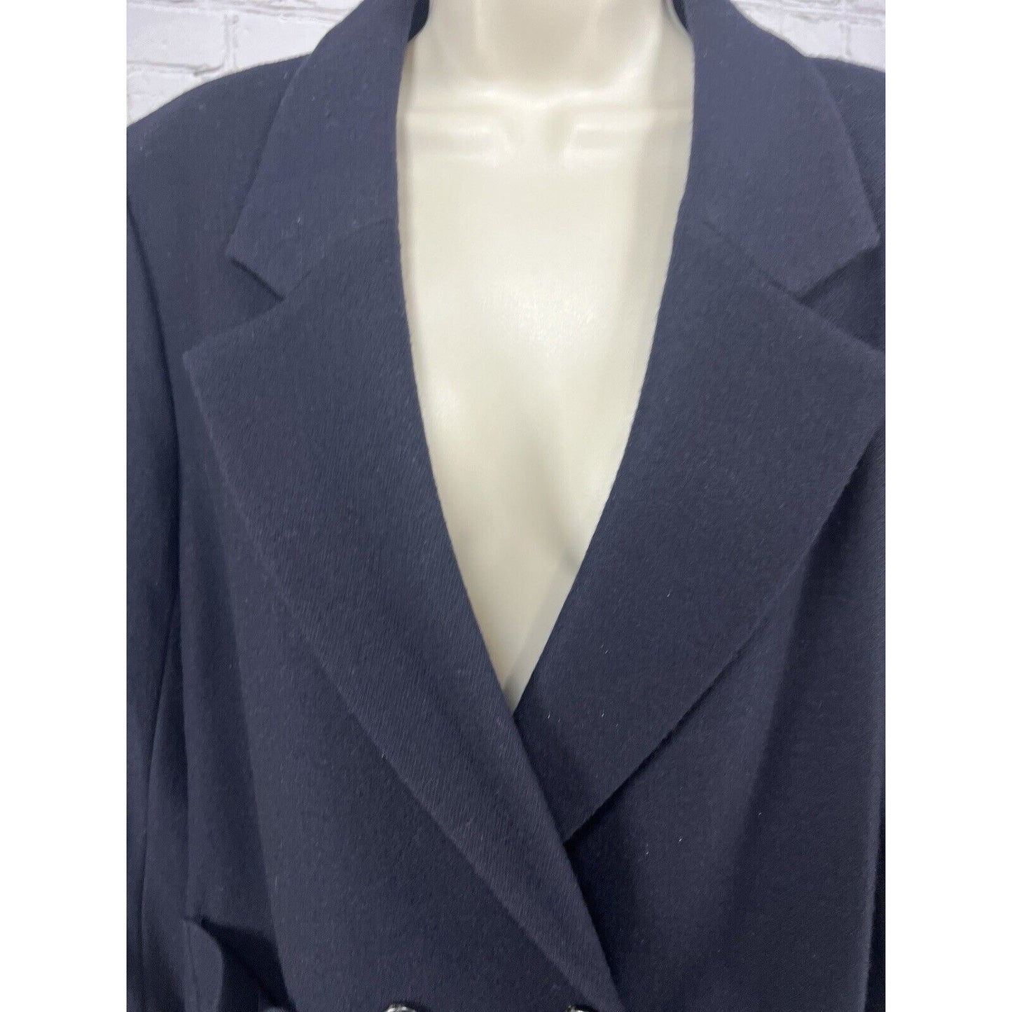 R Label Black Wool Blend Notched Peacoat Blazer Jacket Pockets Women’s Size L