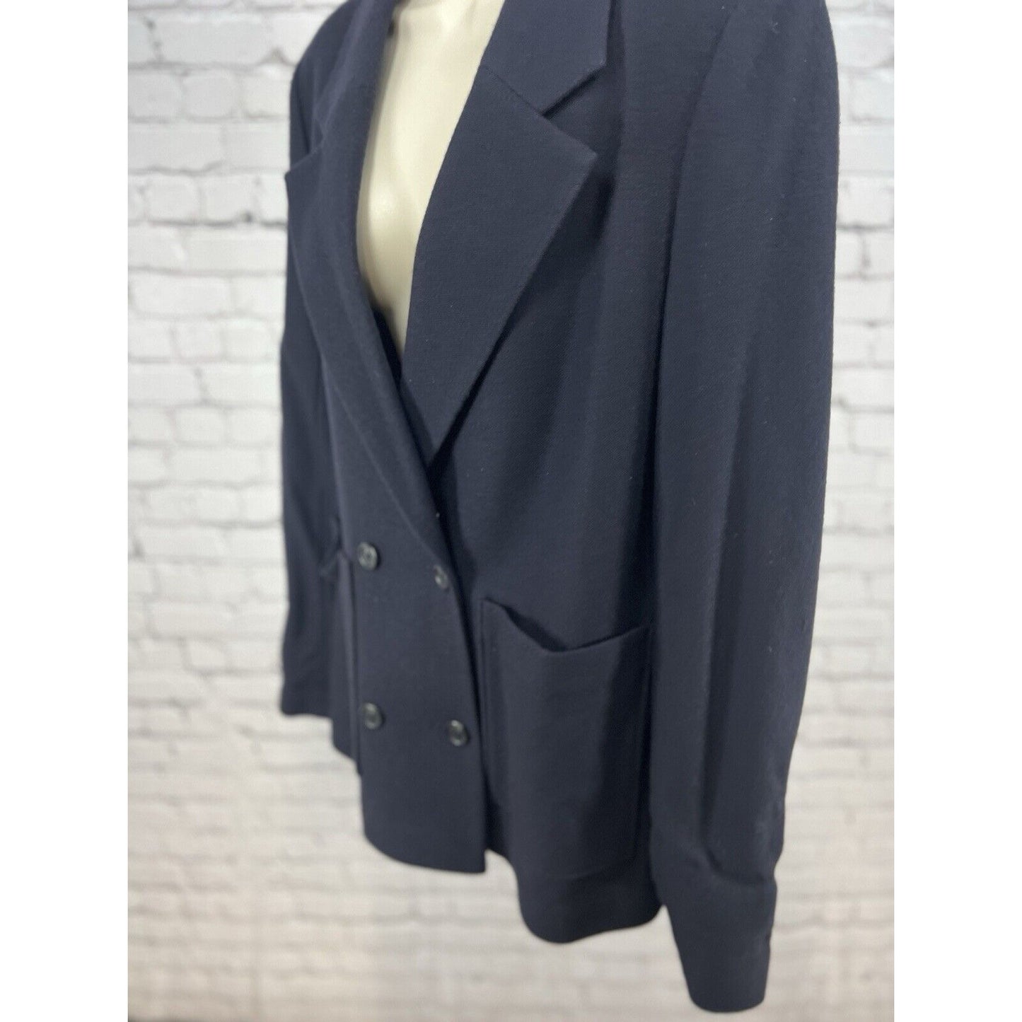 R Label Black Wool Blend Notched Peacoat Blazer Jacket Pockets Women’s Size L