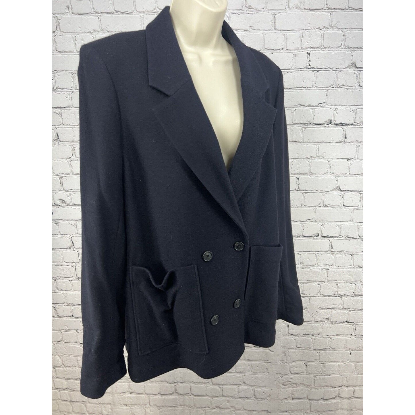 R Label Black Wool Blend Notched Peacoat Blazer Jacket Pockets Women’s Size L