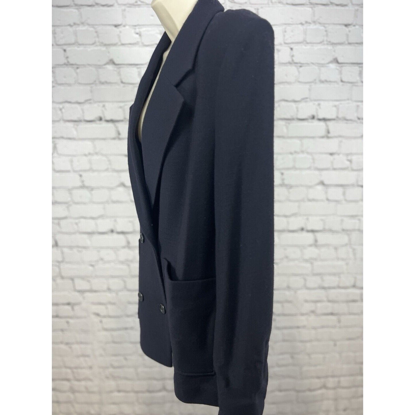 R Label Black Wool Blend Notched Peacoat Blazer Jacket Pockets Women’s Size L