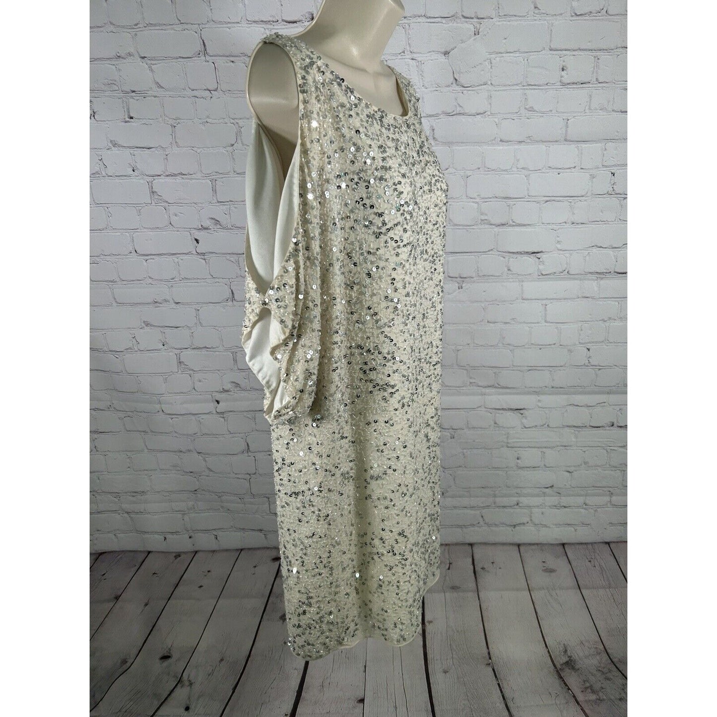 Aidan Mattox Ivory Silk Cold Shoulder Beaded Sequined Dress Size 10 *defects