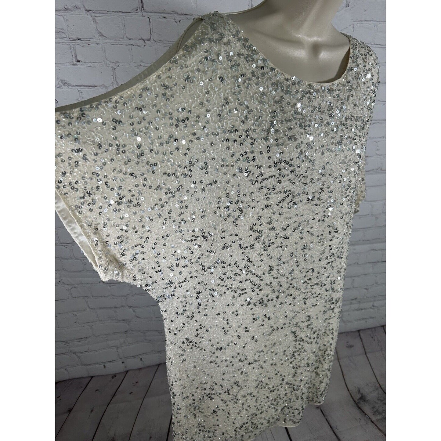 Aidan Mattox Ivory Silk Cold Shoulder Beaded Sequined Dress Size 10 *defects
