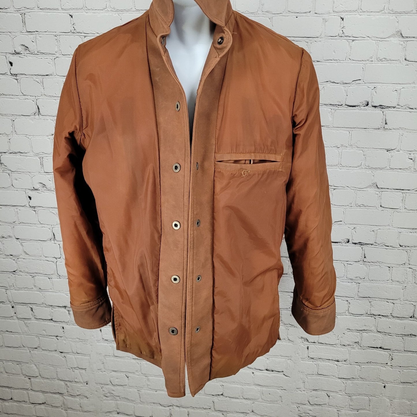 VTG Val Cassi Brown Vinyl Western Retro Snap Up Lined Jacket Size Small S