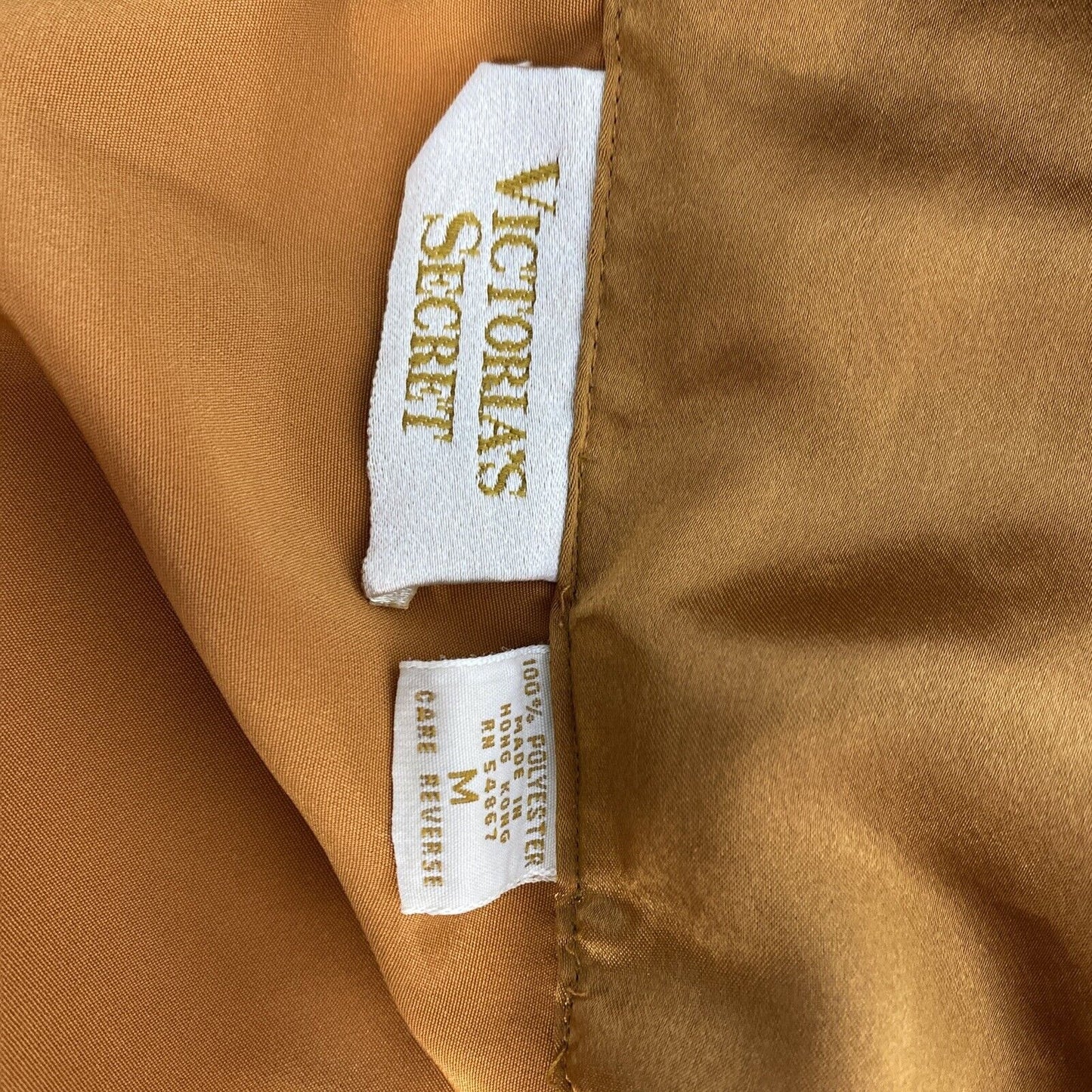 VTG Victorias Secret Gold Label Mustard Collar Long Sleeve Button Sleep Shirt M