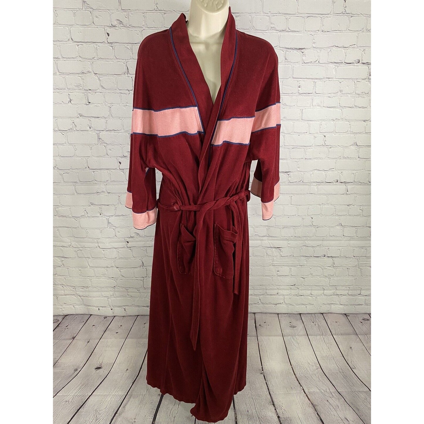 VTG Christian Dior 1970’s Long Half Sleeve Red Pink House Robe Belt O/S *defects