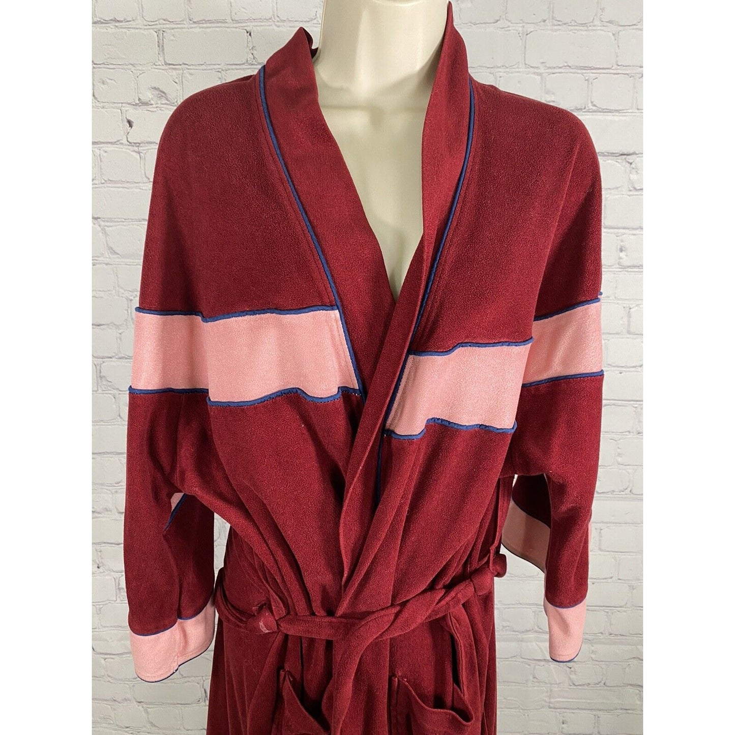 VTG Christian Dior 1970’s Long Half Sleeve Red Pink House Robe Belt O/S *defects