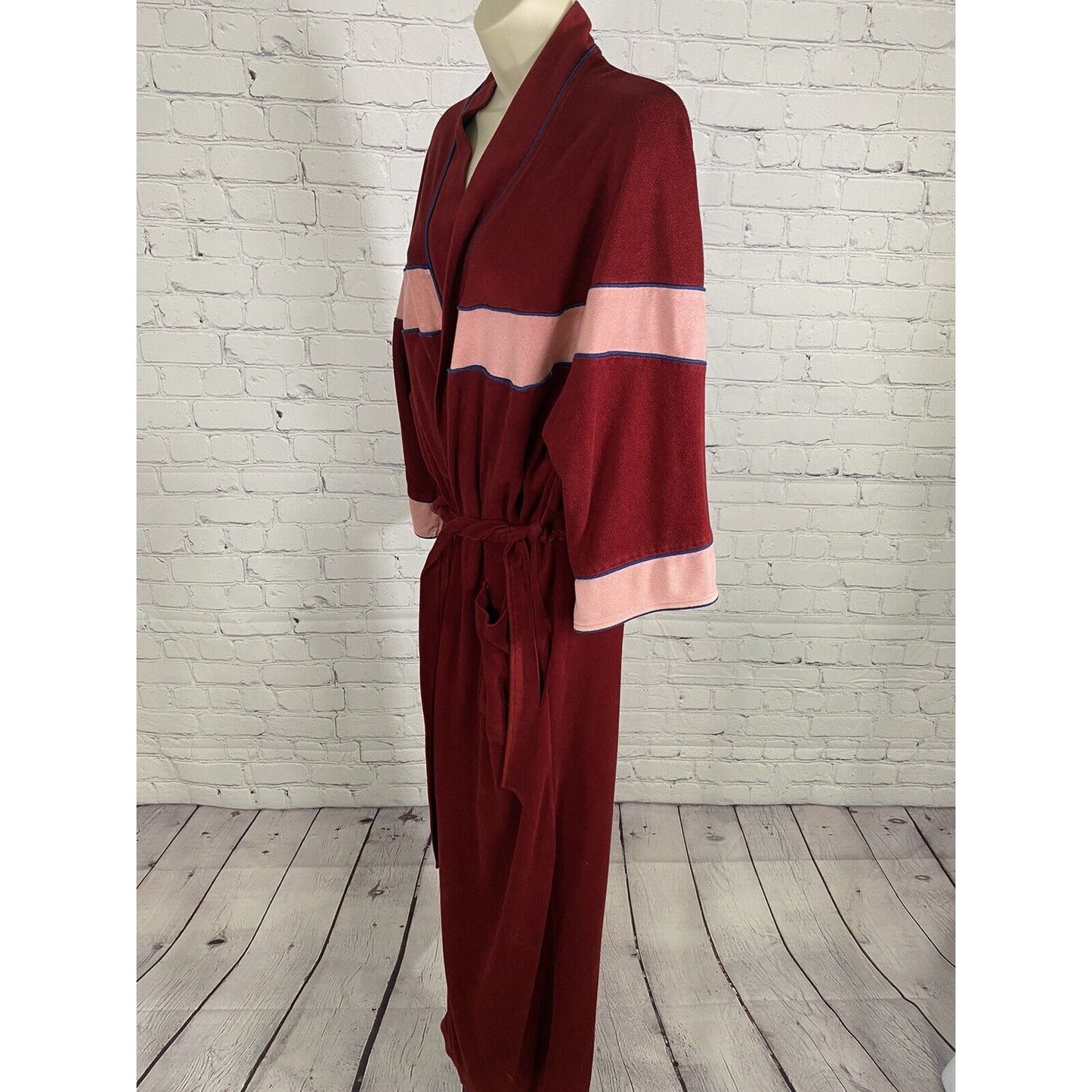 VTG Christian Dior 1970’s Long Half Sleeve Red Pink House Robe Belt O/S *defects