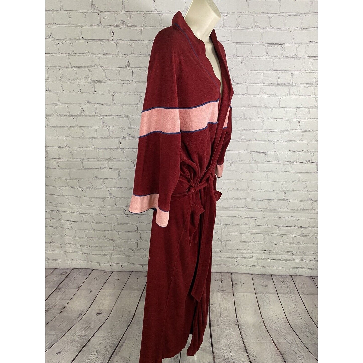 VTG Christian Dior 1970’s Long Half Sleeve Red Pink House Robe Belt O/S *defects