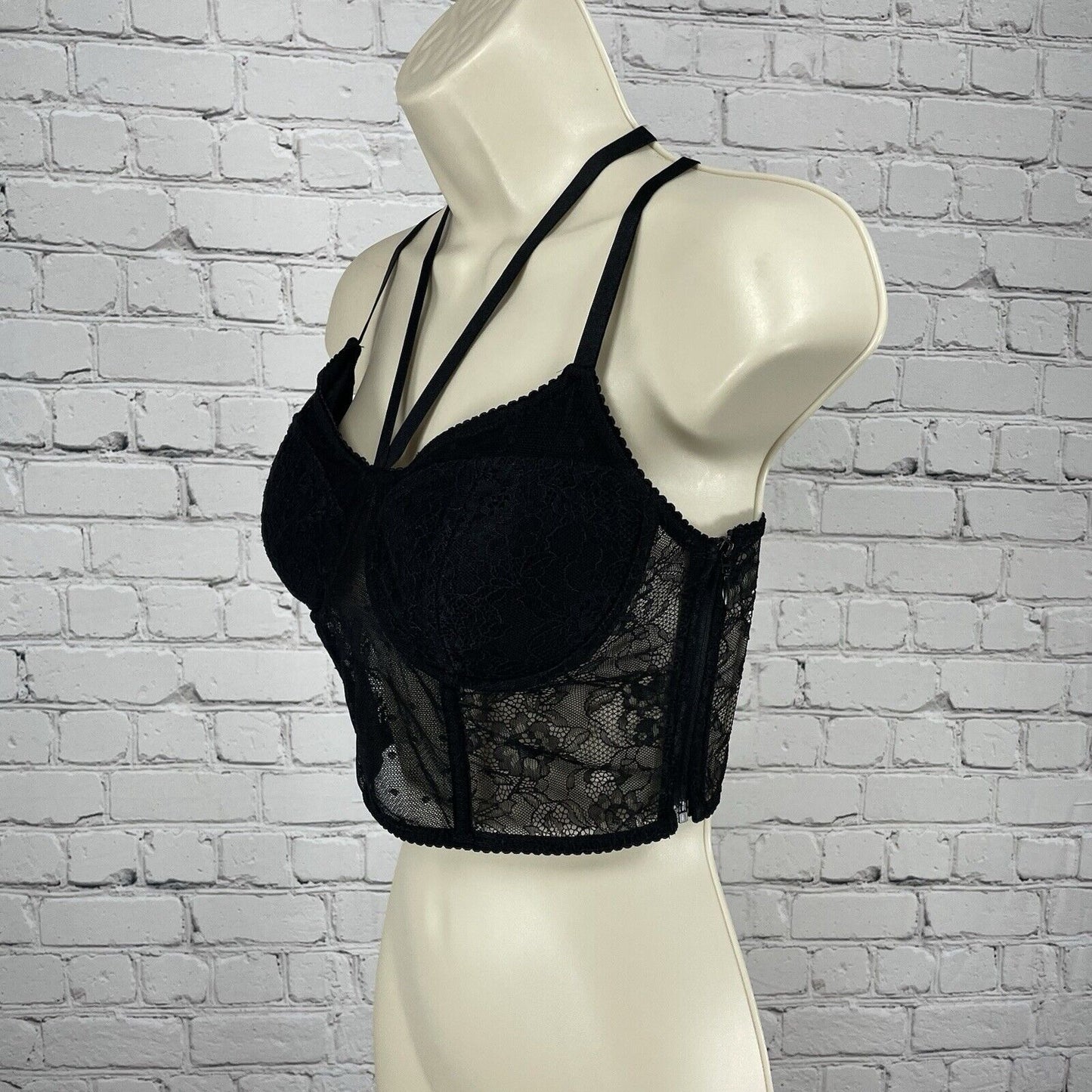 Express Black Lace Underwire Padded Strappy Boned Bustier Bra Size Small S