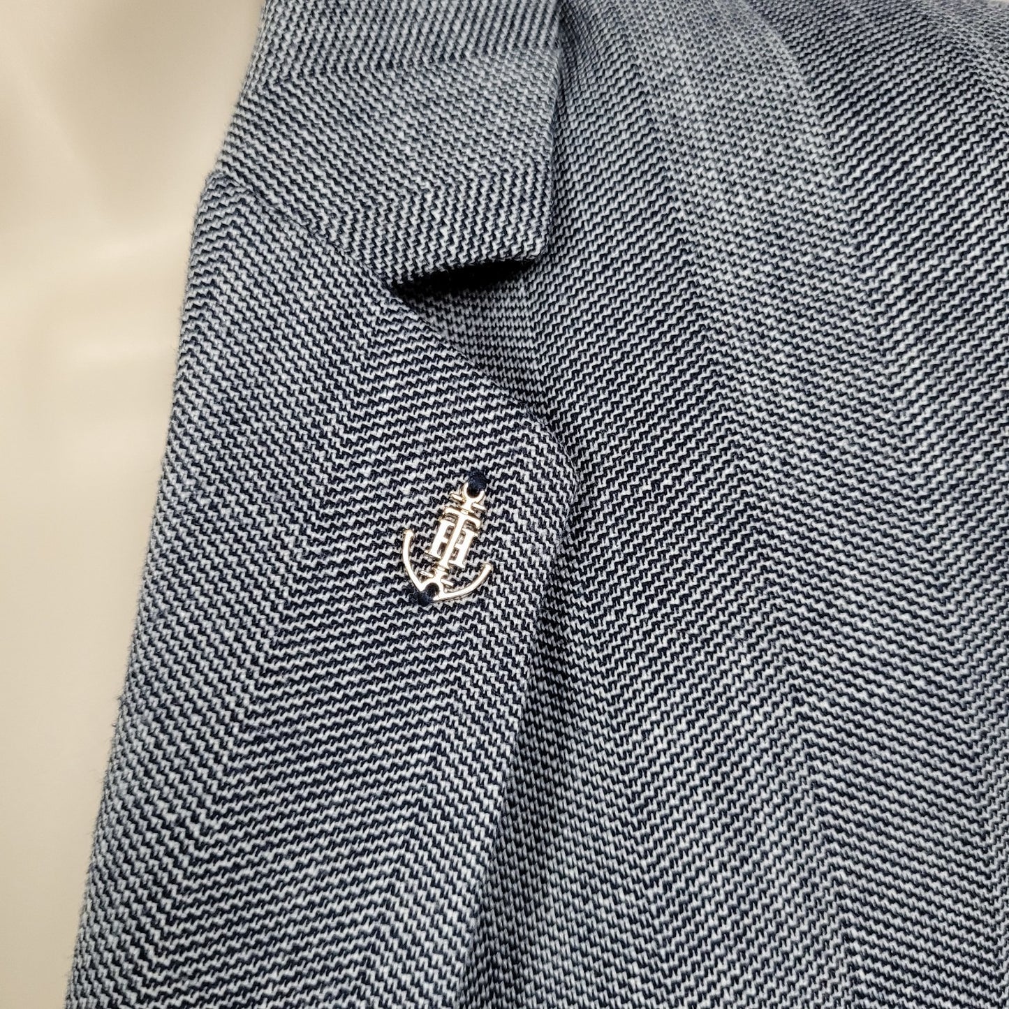 Tommy Hilfiger Blue Herringbone 1 Button Notch Vented Blazer Jacket Size 10