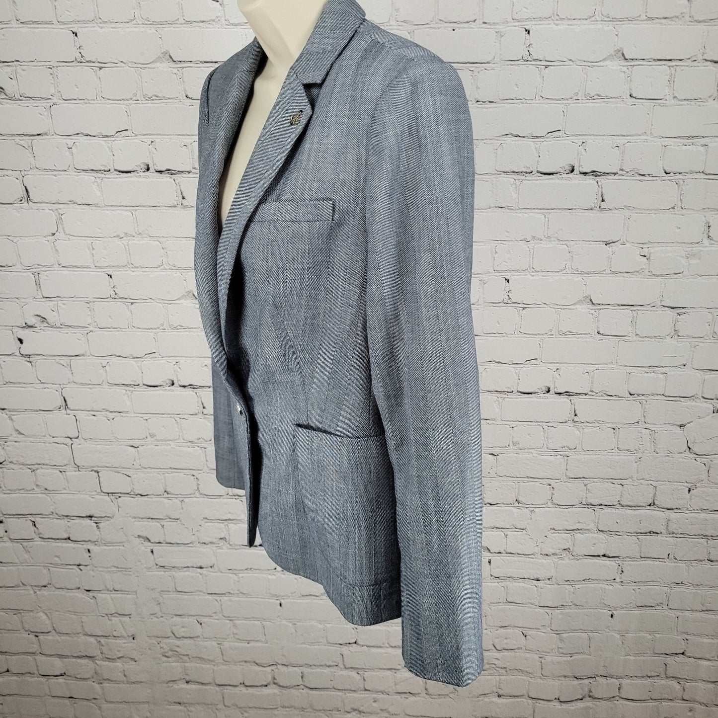 Tommy Hilfiger Blue Herringbone 1 Button Notch Vented Blazer Jacket Size 10
