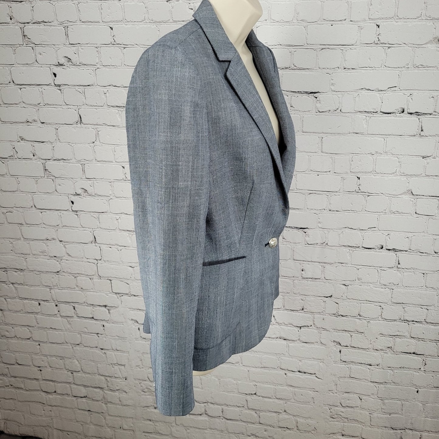 Tommy Hilfiger Blue Herringbone 1 Button Notch Vented Blazer Jacket Size 10