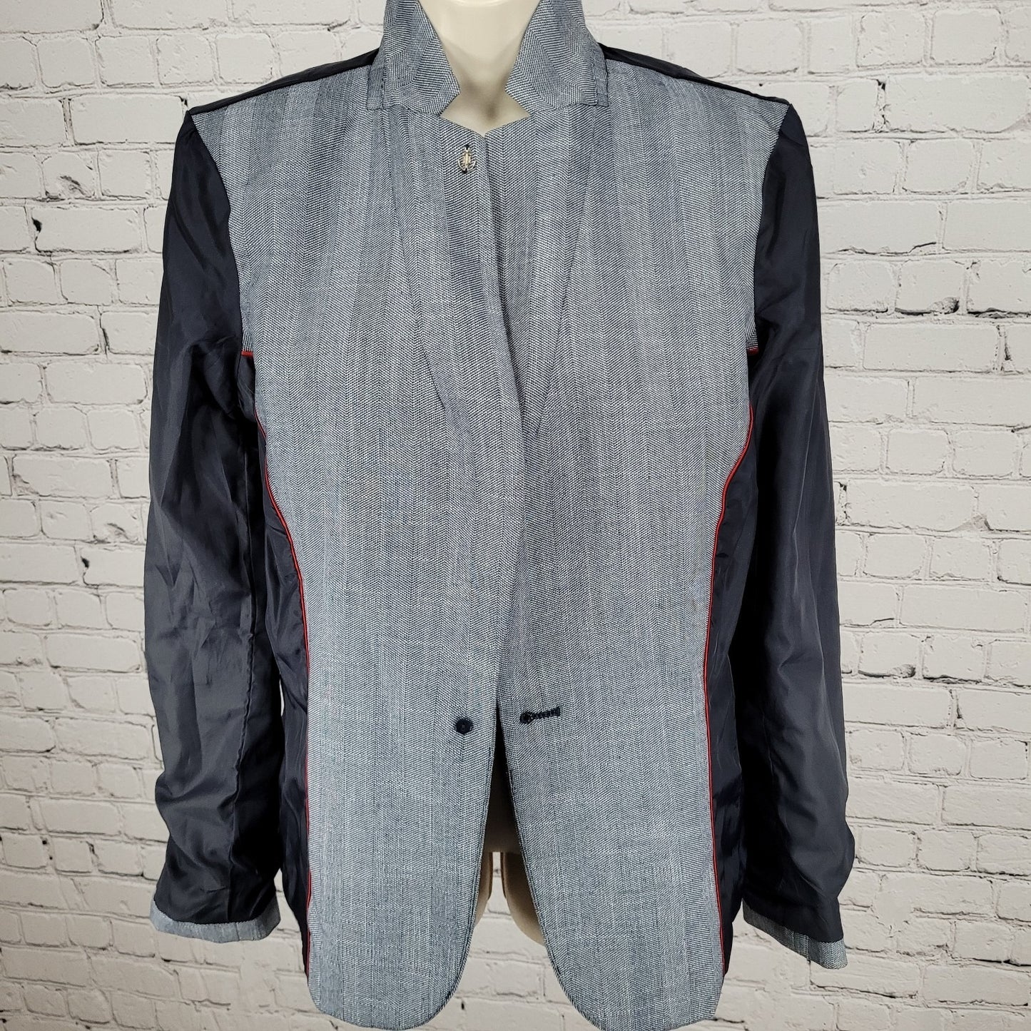 Tommy Hilfiger Blue Herringbone 1 Button Notch Vented Blazer Jacket Size 10