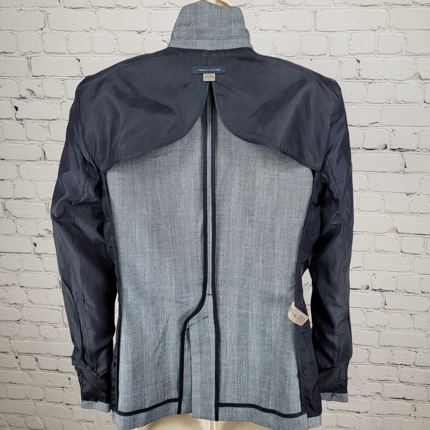 Tommy Hilfiger Blue Herringbone 1 Button Notch Vented Blazer Jacket Size 10