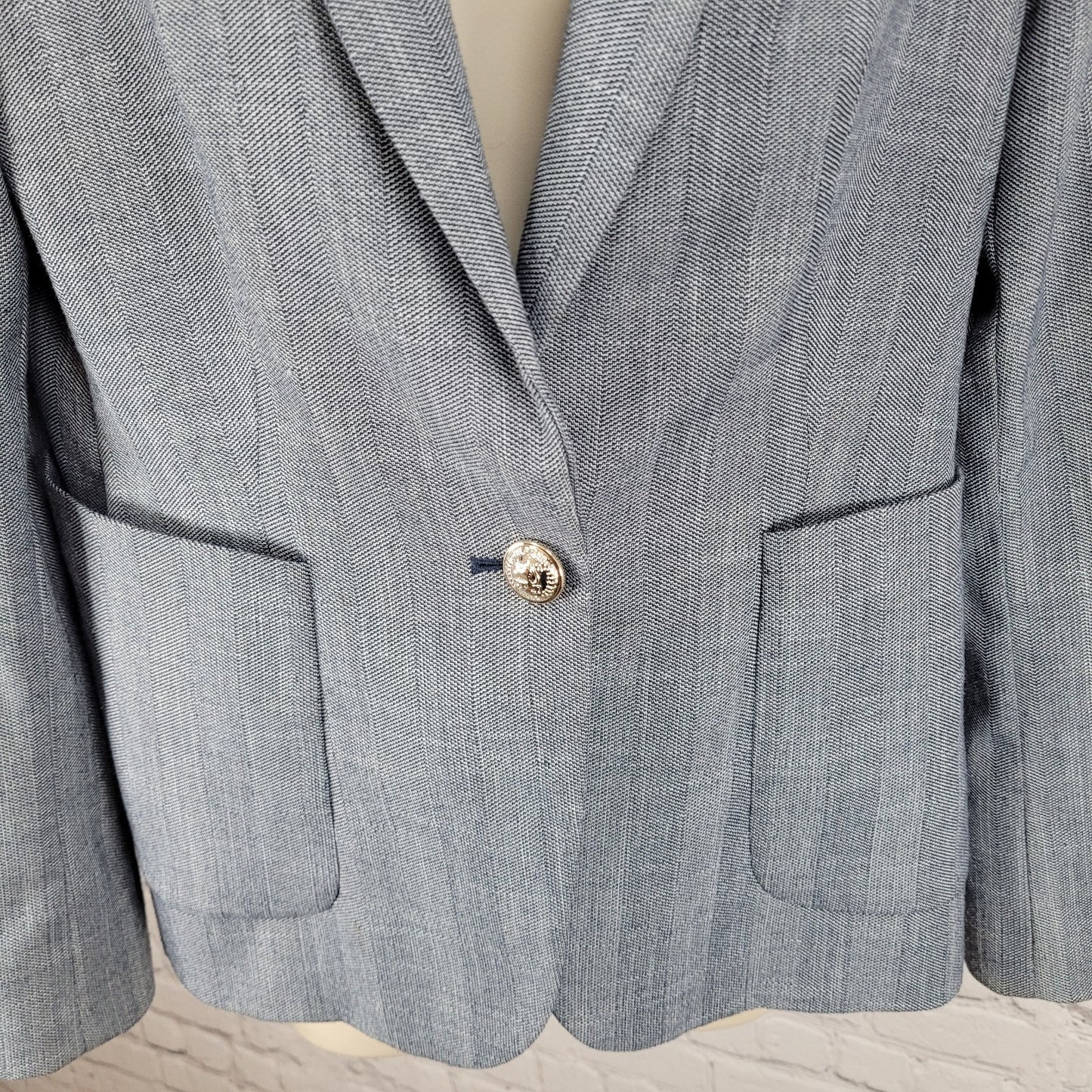 Tommy Hilfiger Blue Herringbone 1 Button Notch Vented Blazer Jacket Size 10