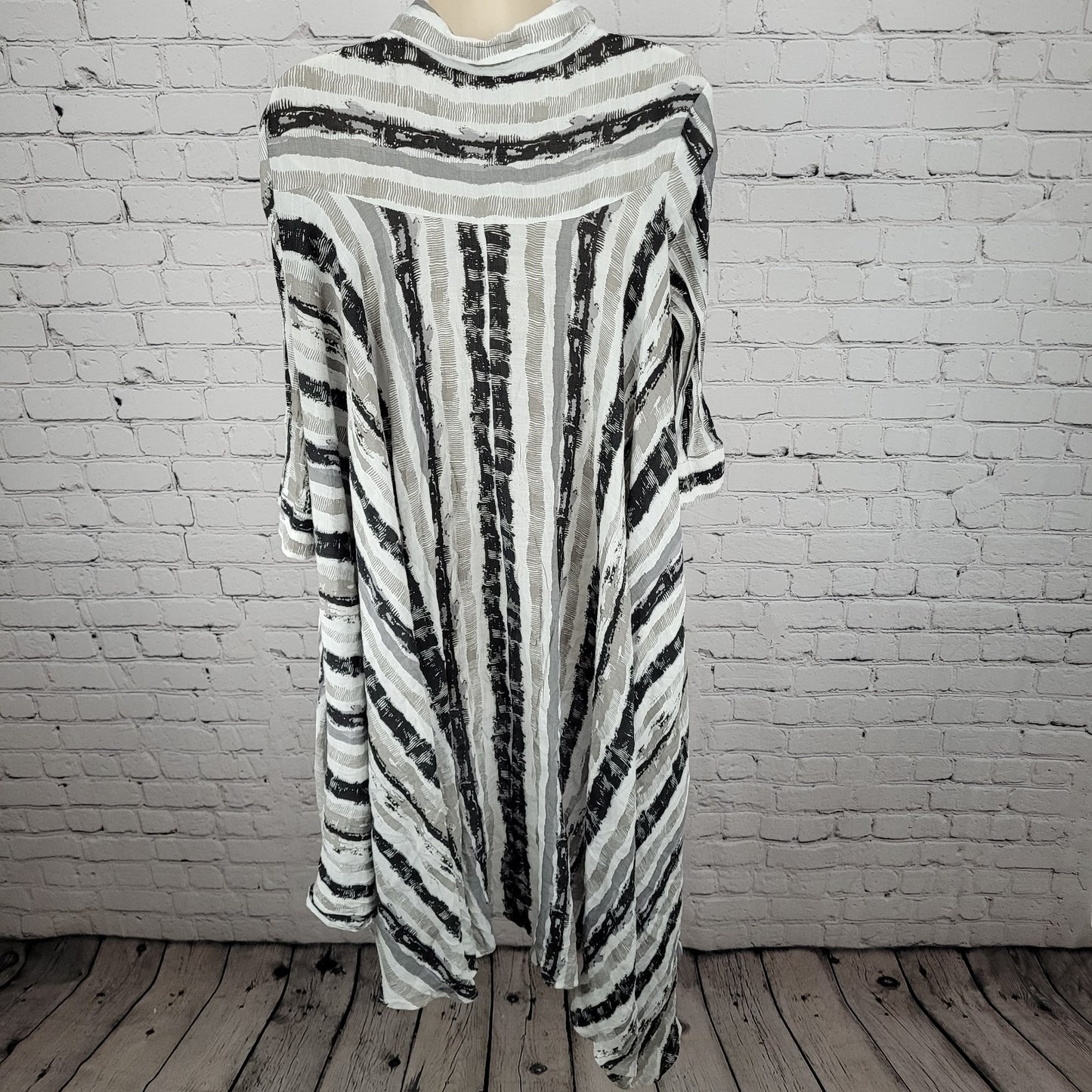 Patrizia Luca Milano Grey Striped High Low Light Button Shirt Duster Dress XL
