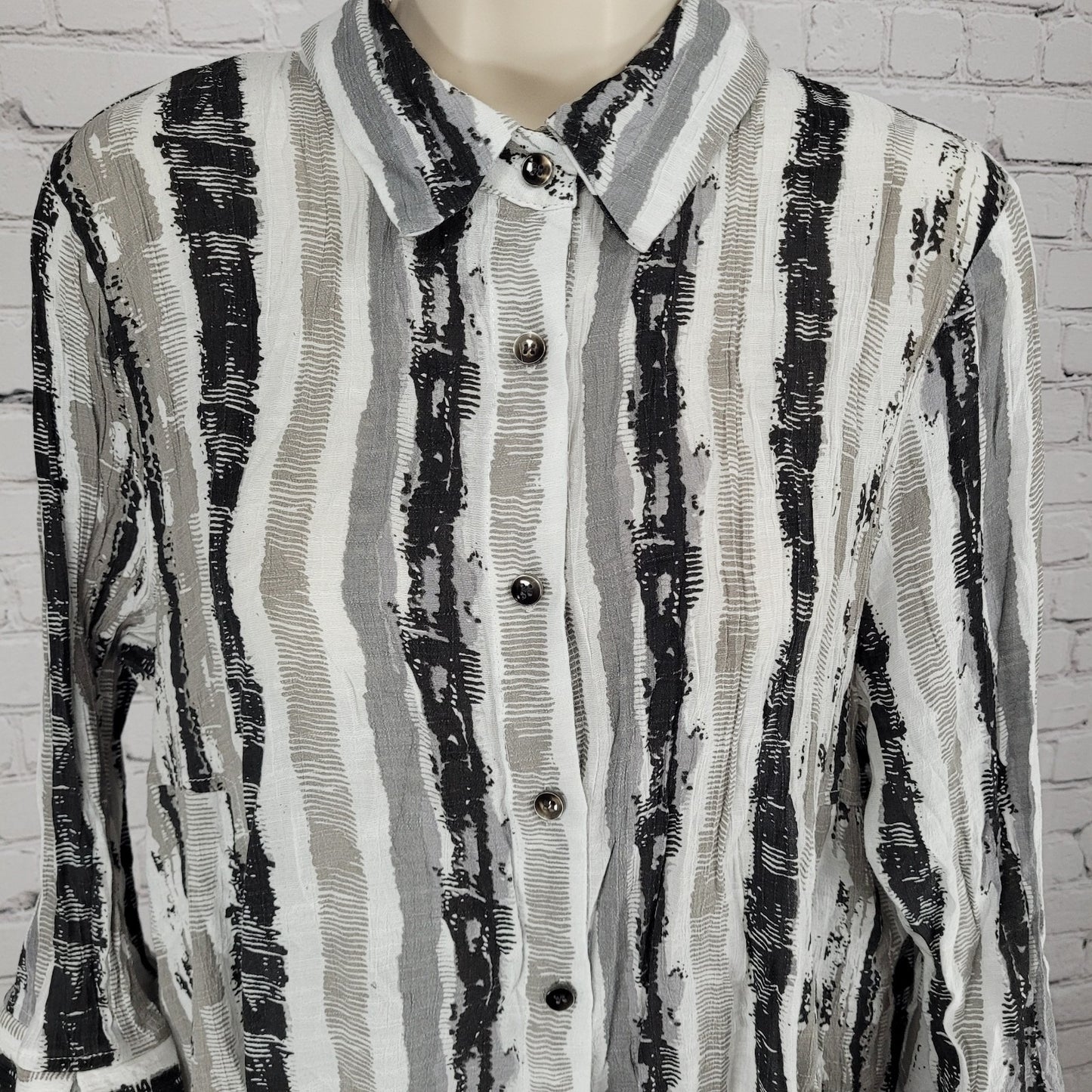 Patrizia Luca Milano Grey Striped High Low Light Button Shirt Duster Dress XL