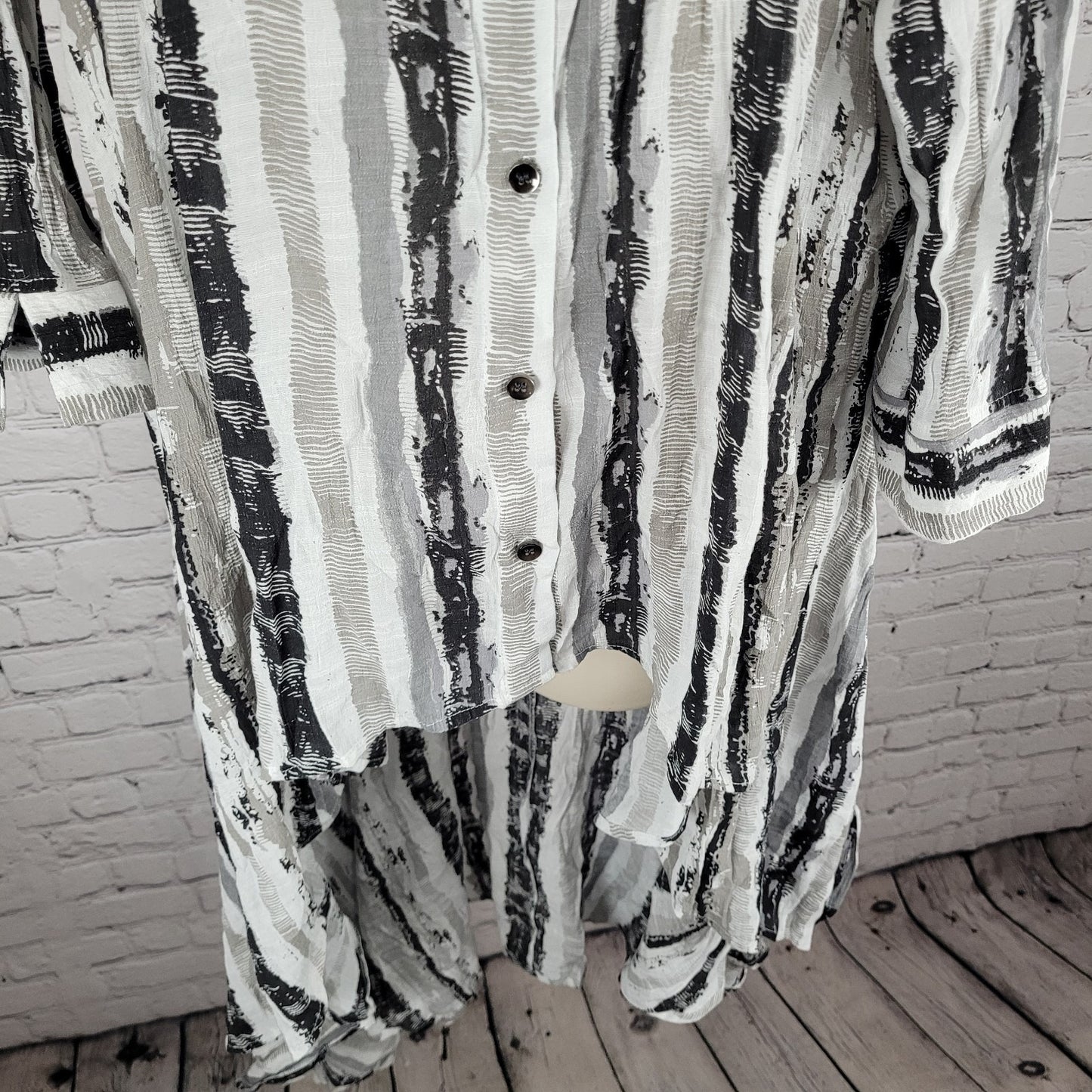 Patrizia Luca Milano Grey Striped High Low Light Button Shirt Duster Dress XL