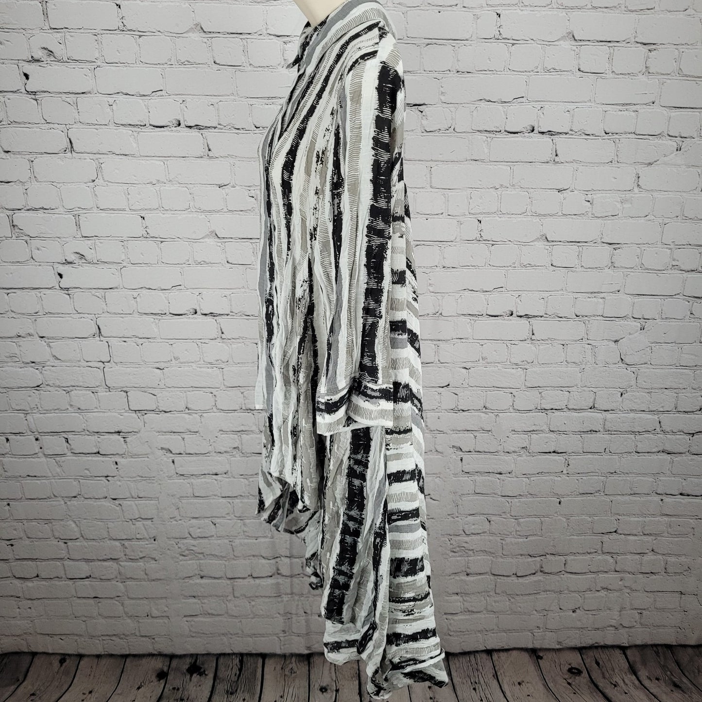 Patrizia Luca Milano Grey Striped High Low Light Button Shirt Duster Dress XL