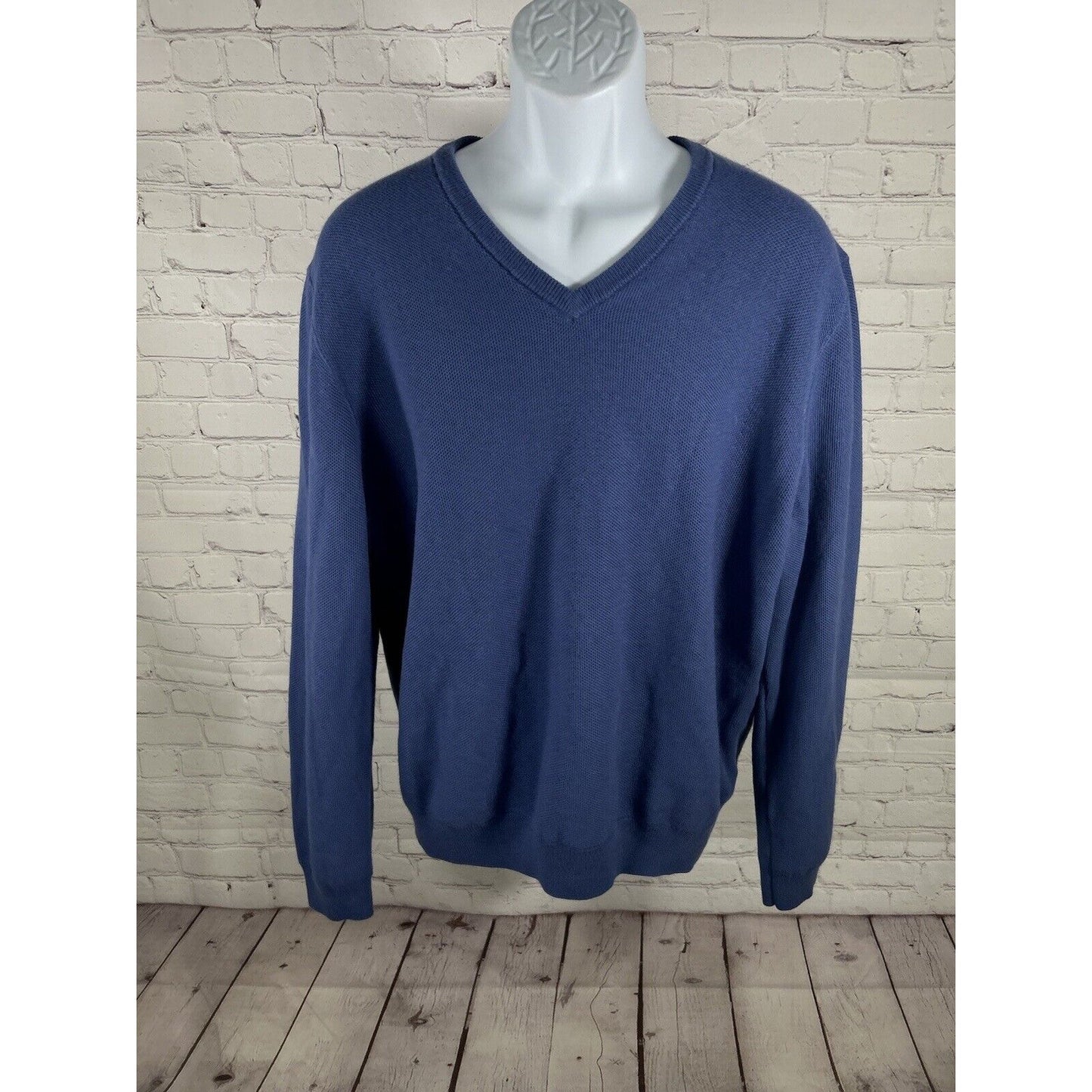 Jos A Bank Traveler Travel Tech Blue Sweater Merino Wool Blend Pullover XXL