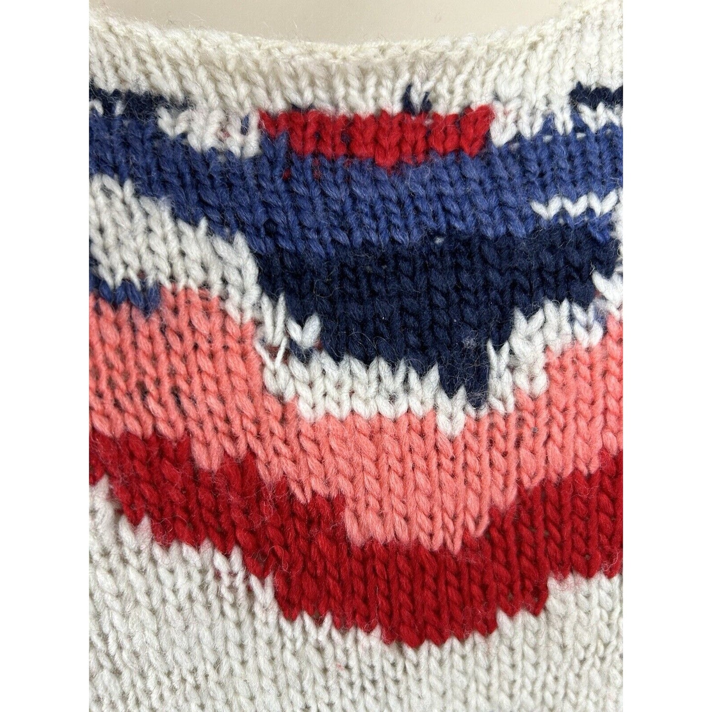 Aerie Wool Blend White Blue Fringe Pullover Tribal Knit Poncho Women’s Aerie L