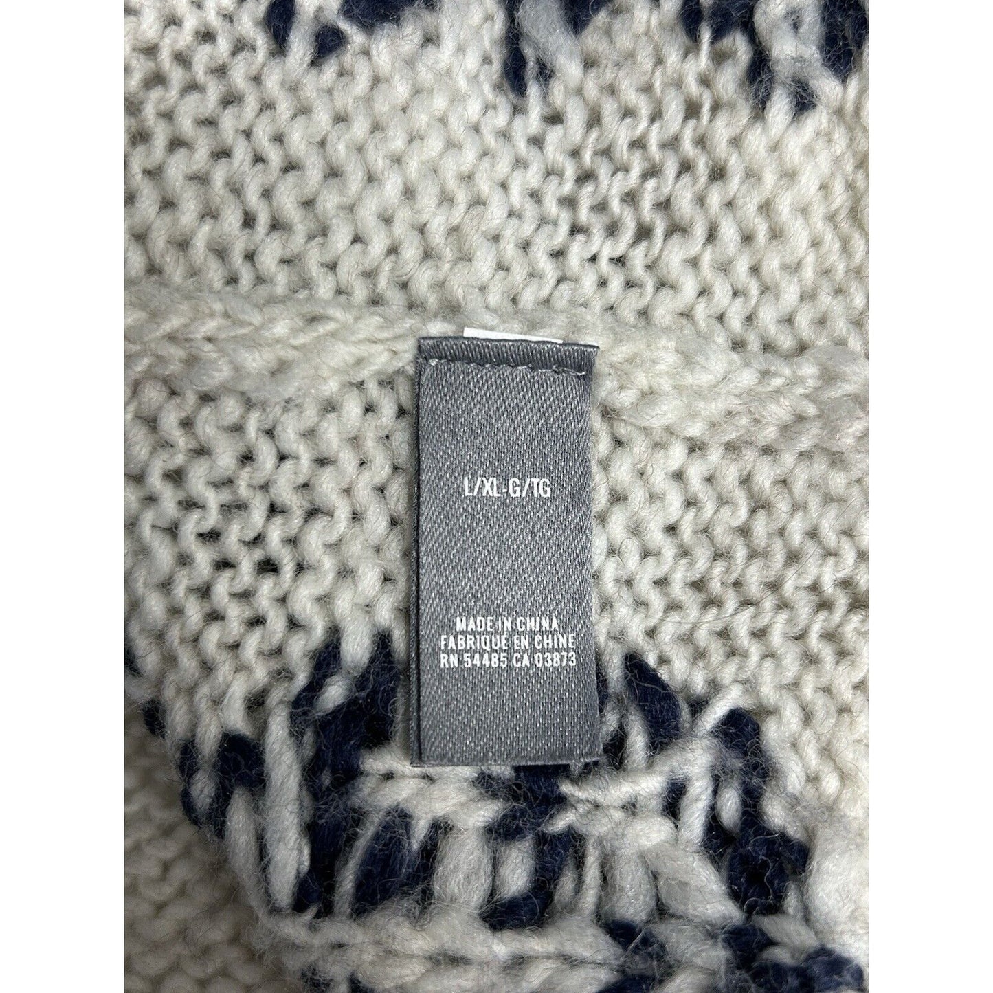 Aerie Wool Blend White Blue Fringe Pullover Tribal Knit Poncho Women’s Aerie L